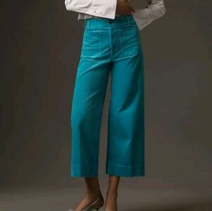 Anthropologie Maeve The Colette Corduroy Crop Wide-Leg Pants Turquoise Size 28